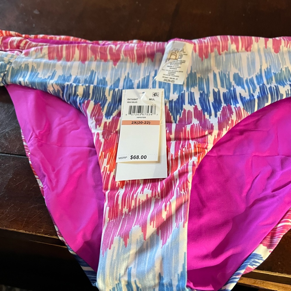 BECCA Pink & Blue Abstract High-Cut Swim Bottoms